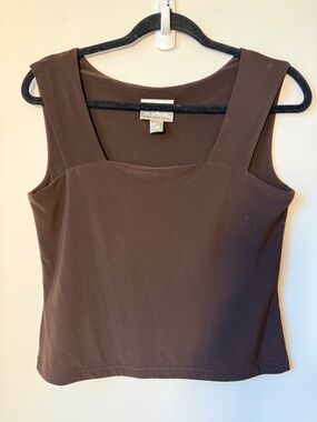 Joseph Ribkoff Wide-Strap Square Neck  knit Tank Top brown boxy fit